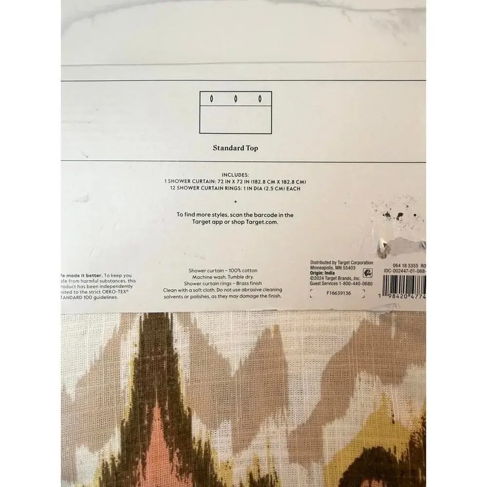 Threshold Coastal Abstract Shower Curtain Cream Red 72x72 NIB